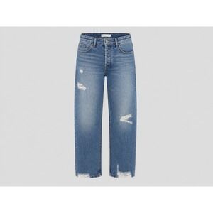 TNR Jeans Women 28 Distressed High Rise Straight Leg Button Fly Medium Wash Blue